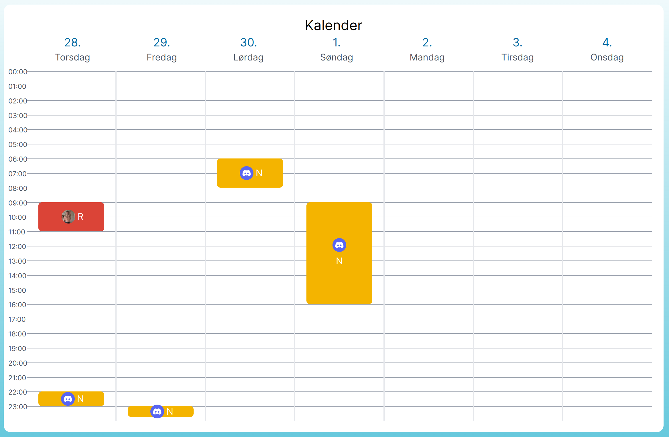 Screenshot of calendar